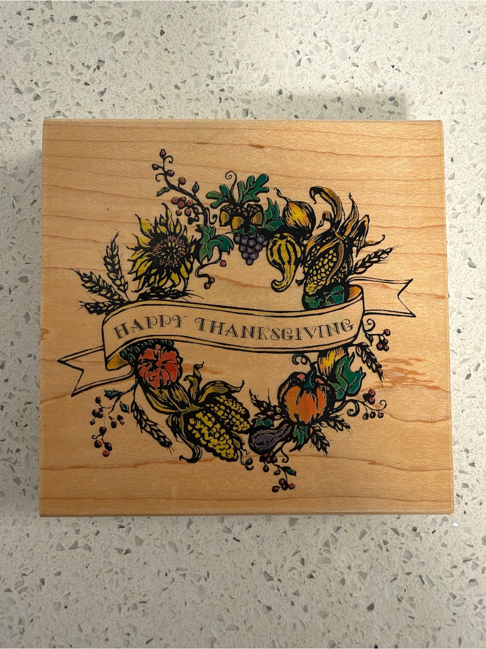 Happy Thanksgiving Wreath Rubber Stamp